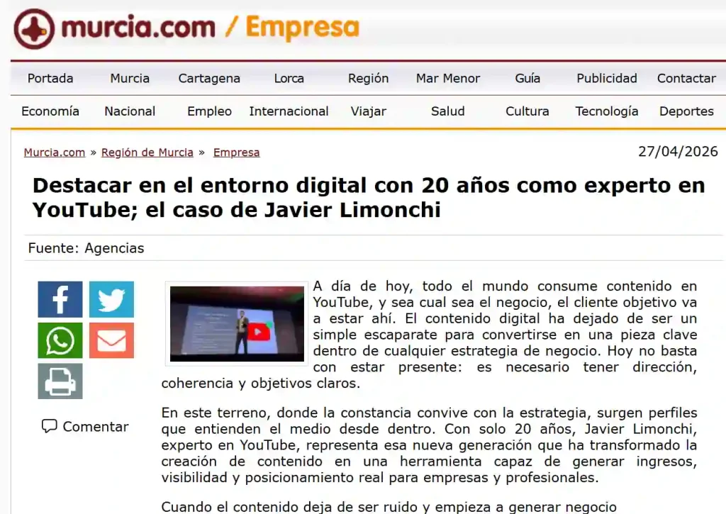 Javier Limonchi en el periódico oficial de Murcia
